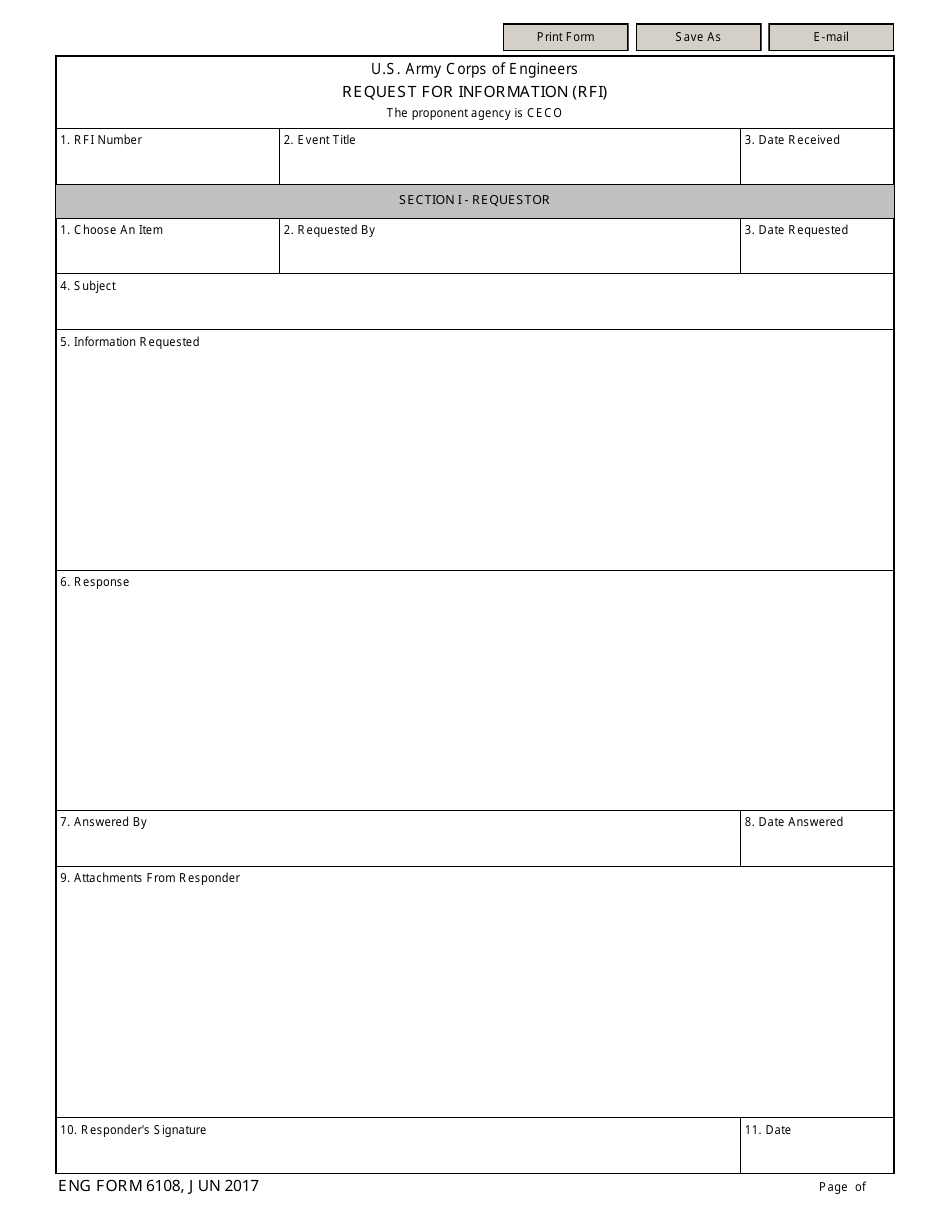 ENG Form 6108 Request for Information (Rfi), Page 1