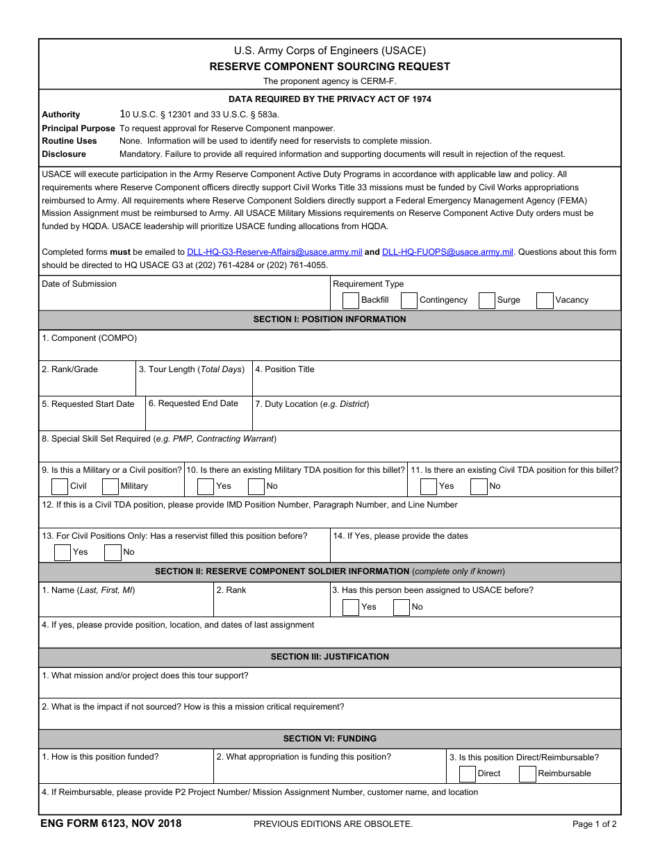 ENG Form 6123 Reserve Component Sourcing Request, Page 1