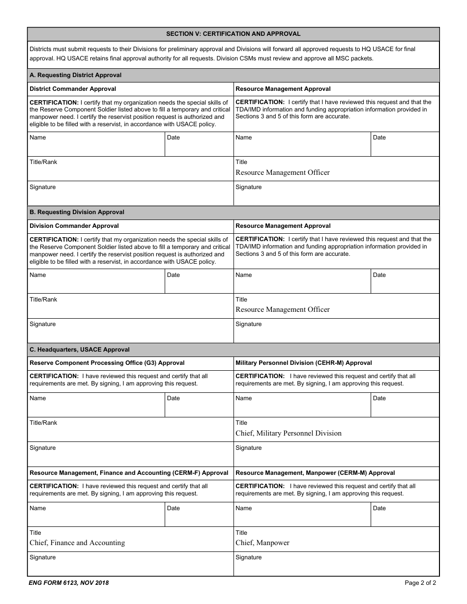 ENG Form 6123 Reserve Component Sourcing Request, Page 2