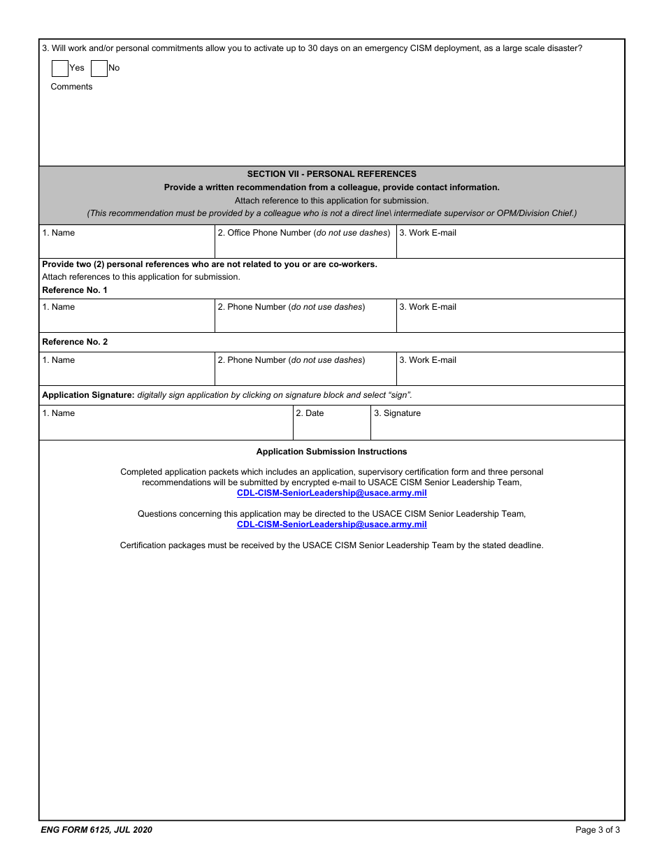 ENG Form 6125 Critical Incident Stress Management (Cism) Peer Supporter Application, Page 3