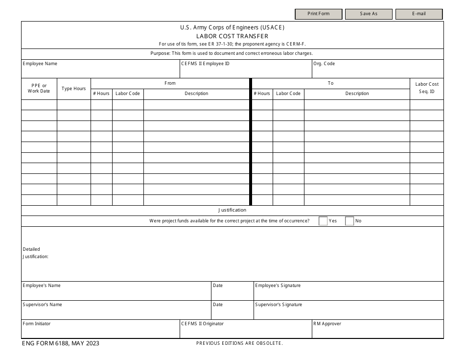 ENG Form 6188 Labor Cost Transfer, Page 1