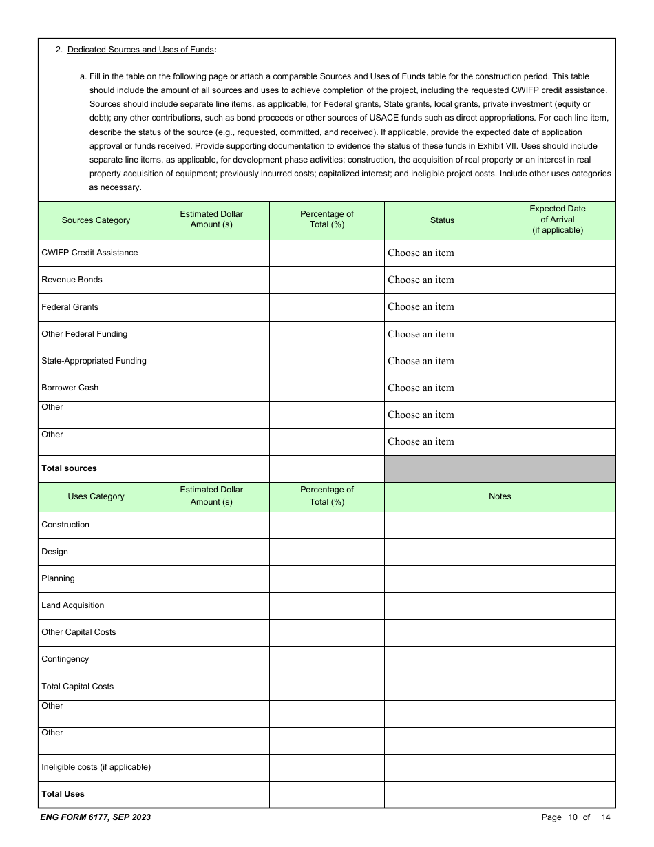 ENG Form 6177 Corps Water Infrastructure Financing Program (Cwifp) Application, Page 10