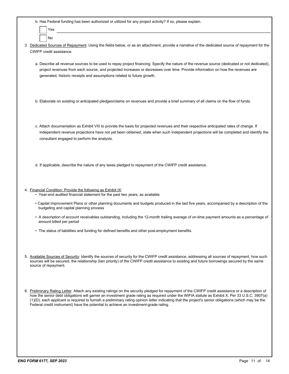 ENG Form 6177 Corps Water Infrastructure Financing Program (Cwifp) Application, Page 11