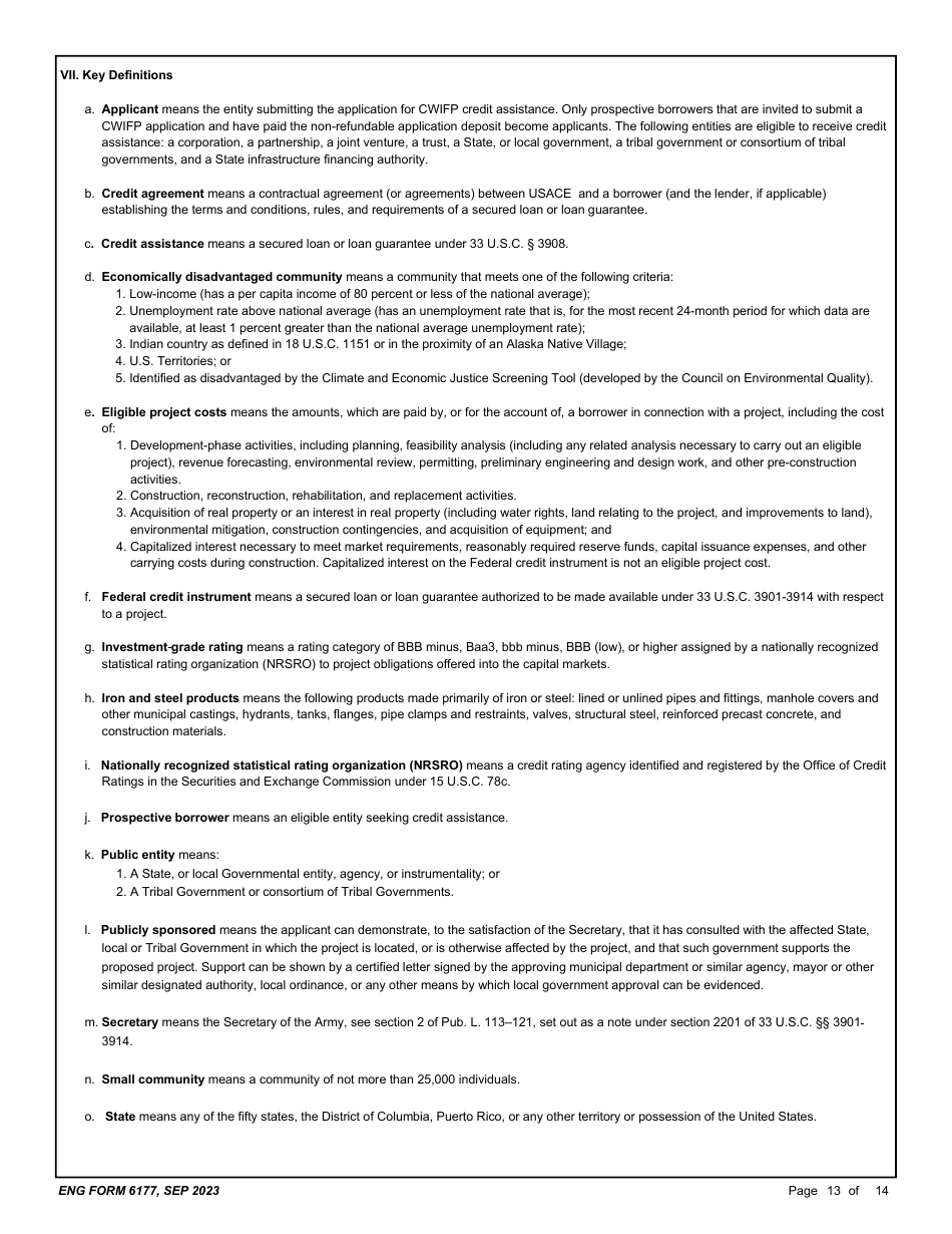 ENG Form 6177 Corps Water Infrastructure Financing Program (Cwifp) Application, Page 13