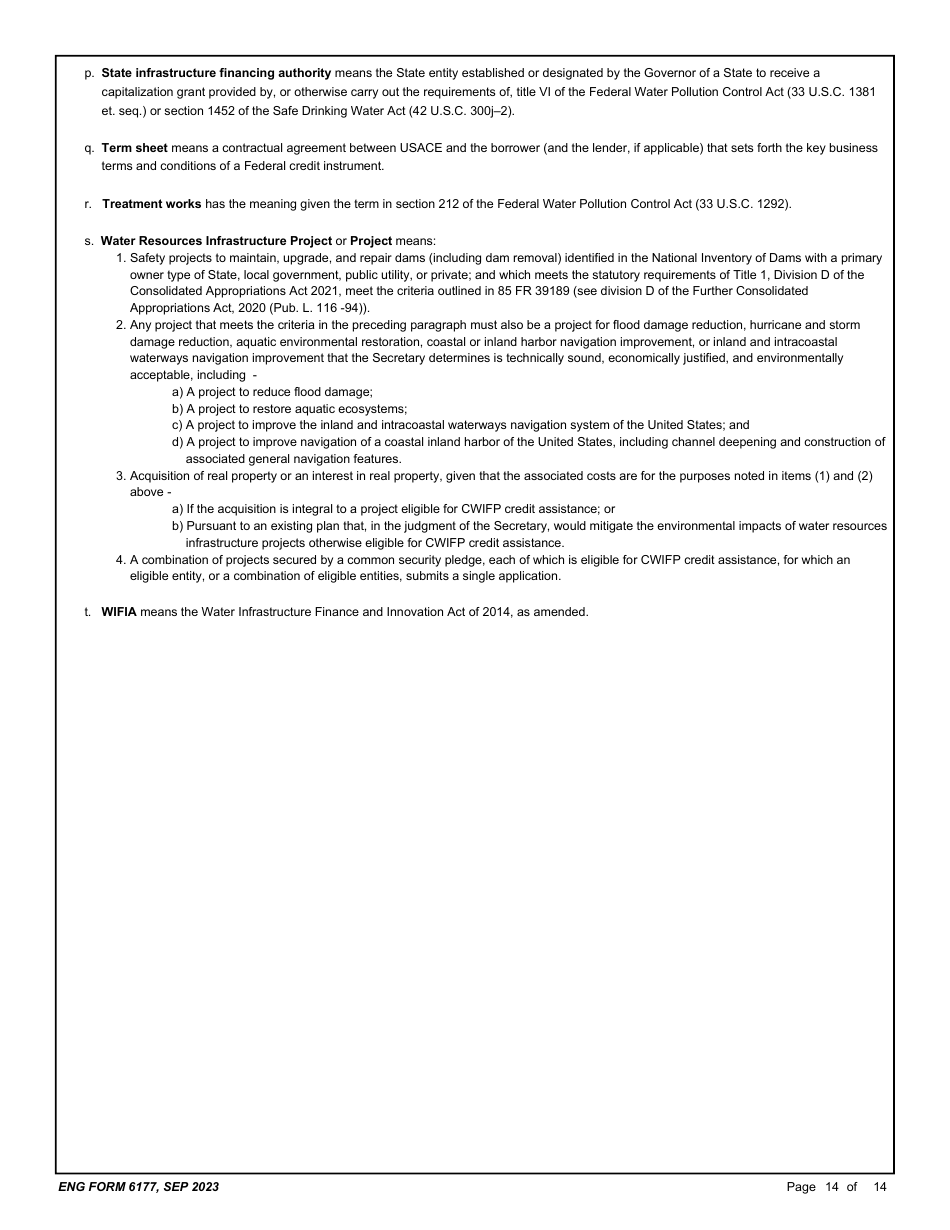 ENG Form 6177 Corps Water Infrastructure Financing Program (Cwifp) Application, Page 14