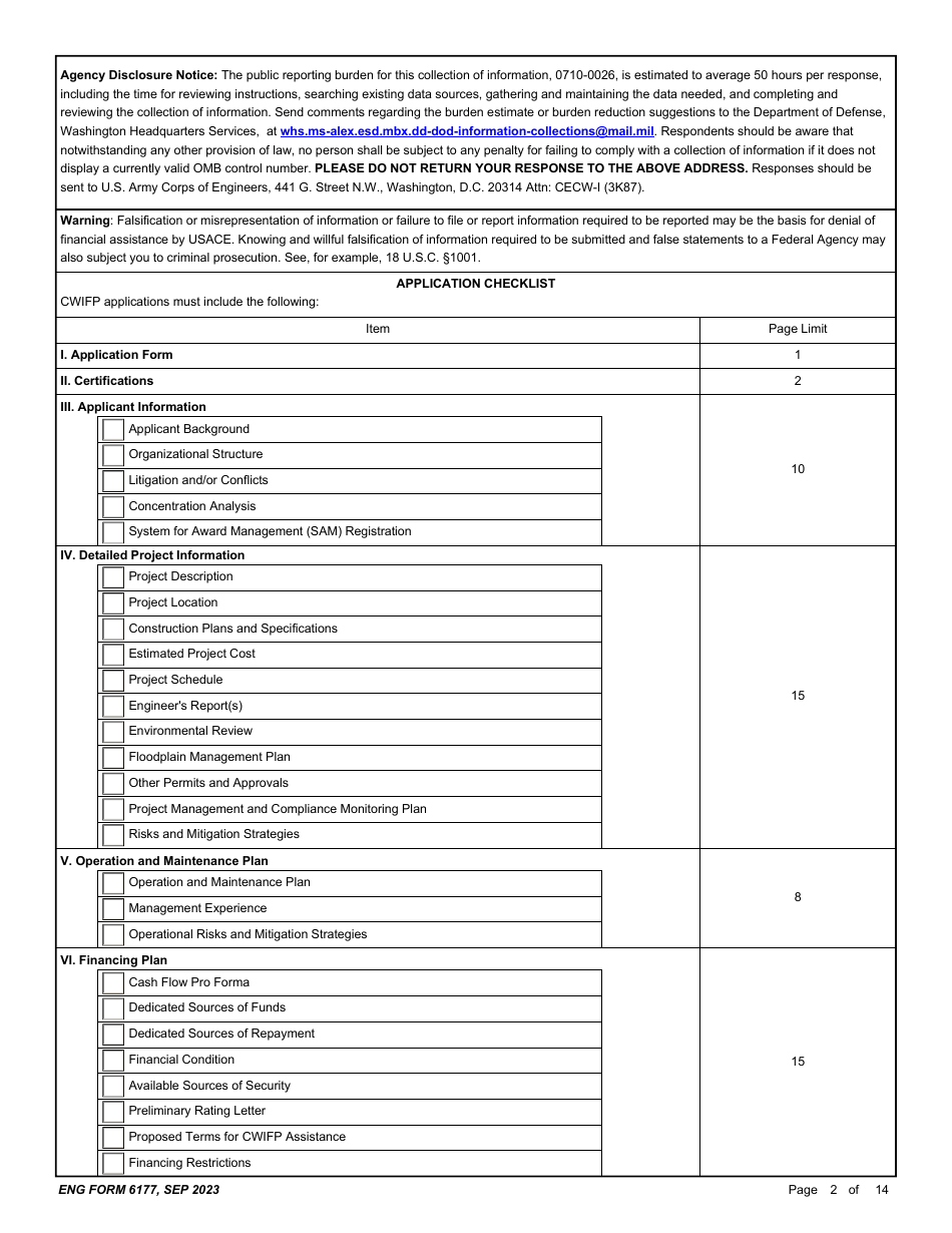 ENG Form 6177 Corps Water Infrastructure Financing Program (Cwifp) Application, Page 2