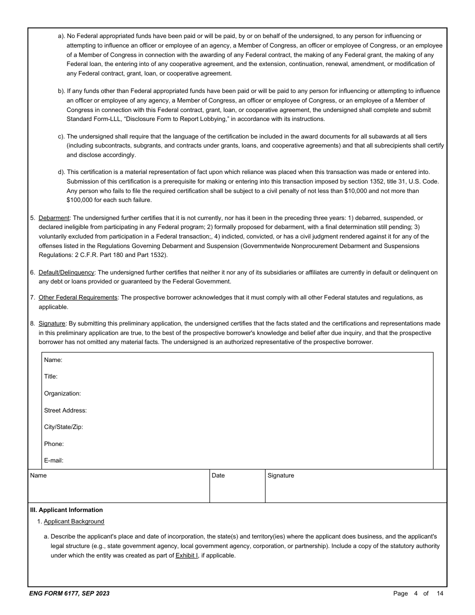 ENG Form 6177 Corps Water Infrastructure Financing Program (Cwifp) Application, Page 4