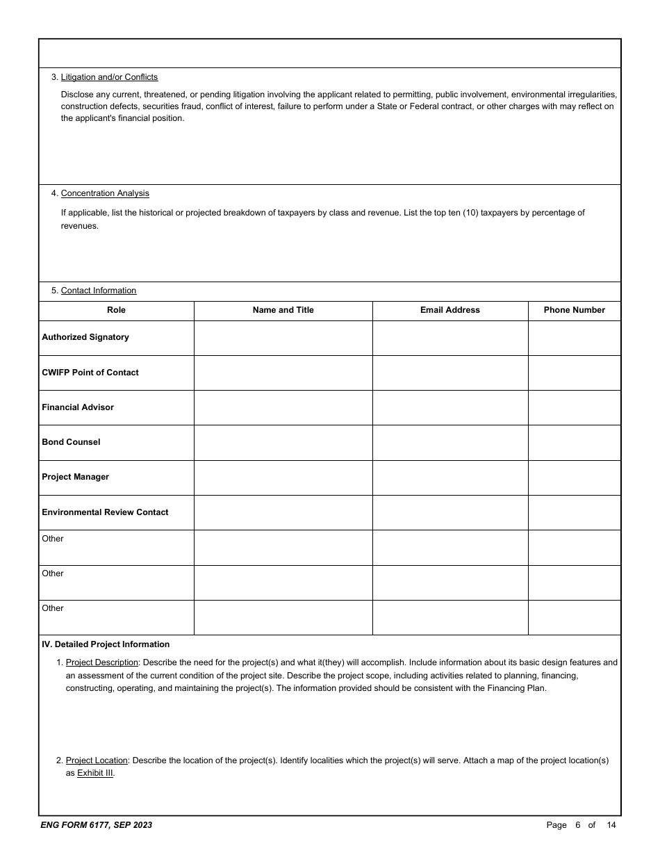ENG Form 6177 Corps Water Infrastructure Financing Program (Cwifp) Application, Page 6