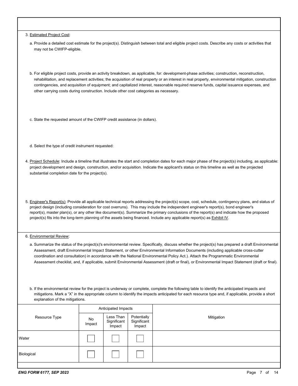 ENG Form 6177 Corps Water Infrastructure Financing Program (Cwifp) Application, Page 7