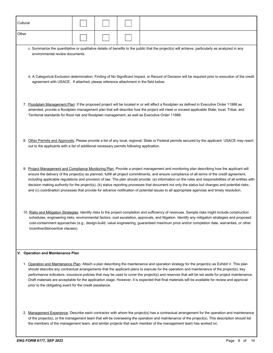 ENG Form 6177 Corps Water Infrastructure Financing Program (Cwifp) Application, Page 8