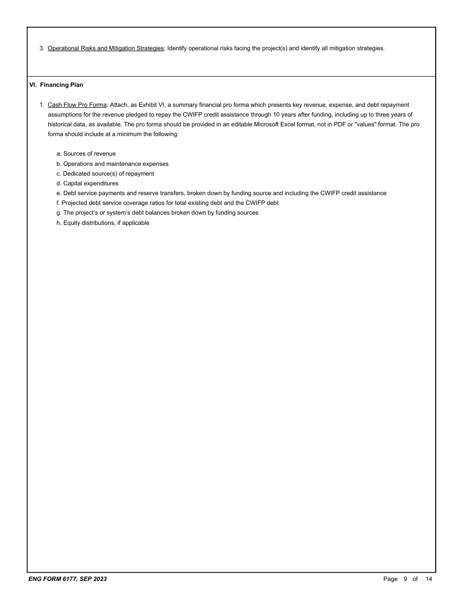 ENG Form 6177 Corps Water Infrastructure Financing Program (Cwifp) Application, Page 9