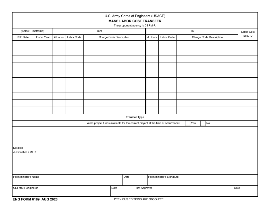 ENG Form 6189 Mass Labor Cost Transfer, Page 1