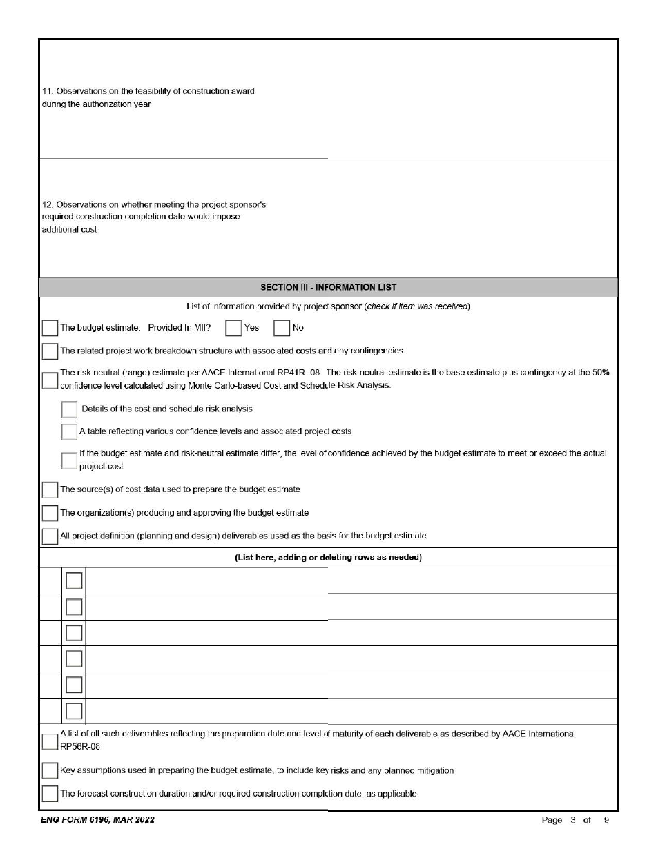 ENG Form 6196 Designated Department of Defense Construction Agent (Dca) Assessment, Page 3