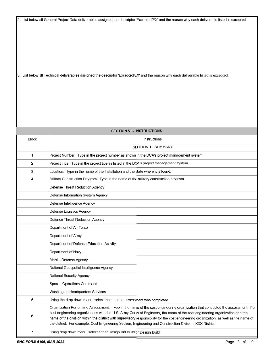 ENG Form 6196 Designated Department of Defense Construction Agent (Dca) Assessment, Page 8