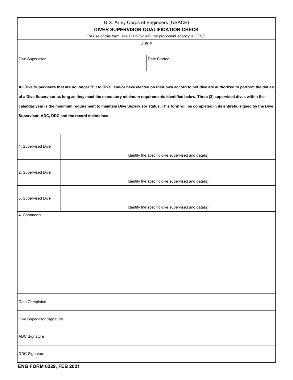 ENG Form 6229 Diver Supervisor Qualification Check, Page 1