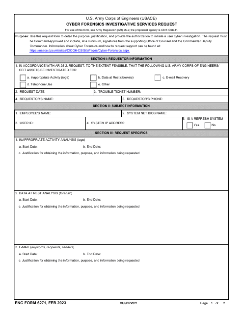 ENG Form 6271 Cyber Forensics Investigative Services Request