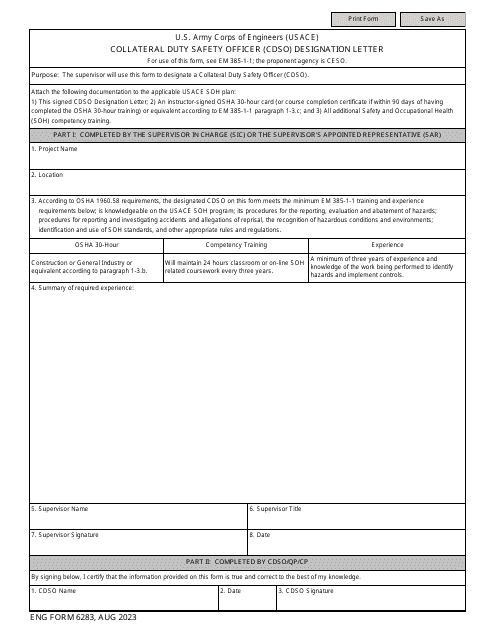 ENG Form 6283  Printable Pdf