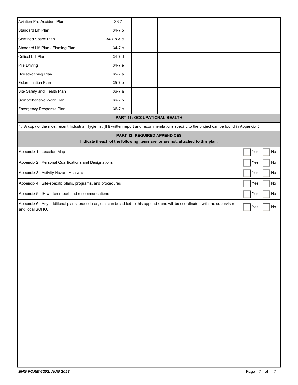 ENG Form 6292 Site-Specific Safety  Occupational Health Plan Worksheet, Page 7