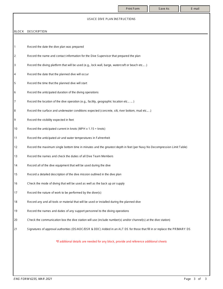 ENG Form 6235 Dive Operations Plan, Page 3
