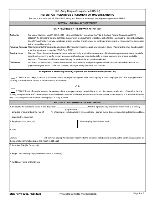 ENG Form 6266 Retention Incentive Statement of Understanding