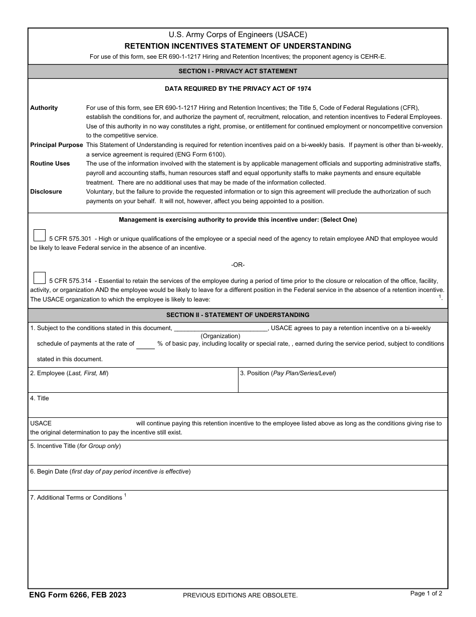 ENG Form 6266 Retention Incentive Statement of Understanding, Page 1