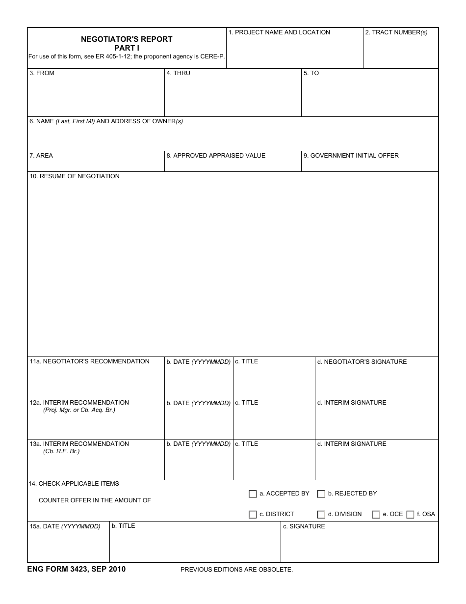 ENG Form 3423 Part I Negotiators Report, Page 1