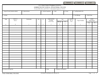 ENG Form 3662 Administrative Vehical Operational Record