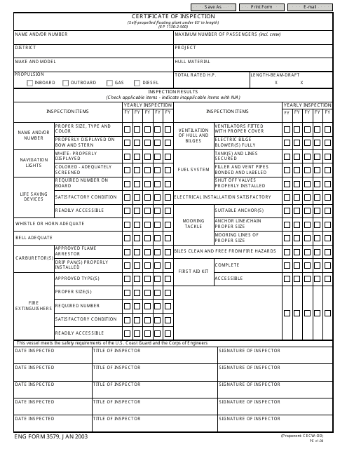 ENG Form 3579  Printable Pdf