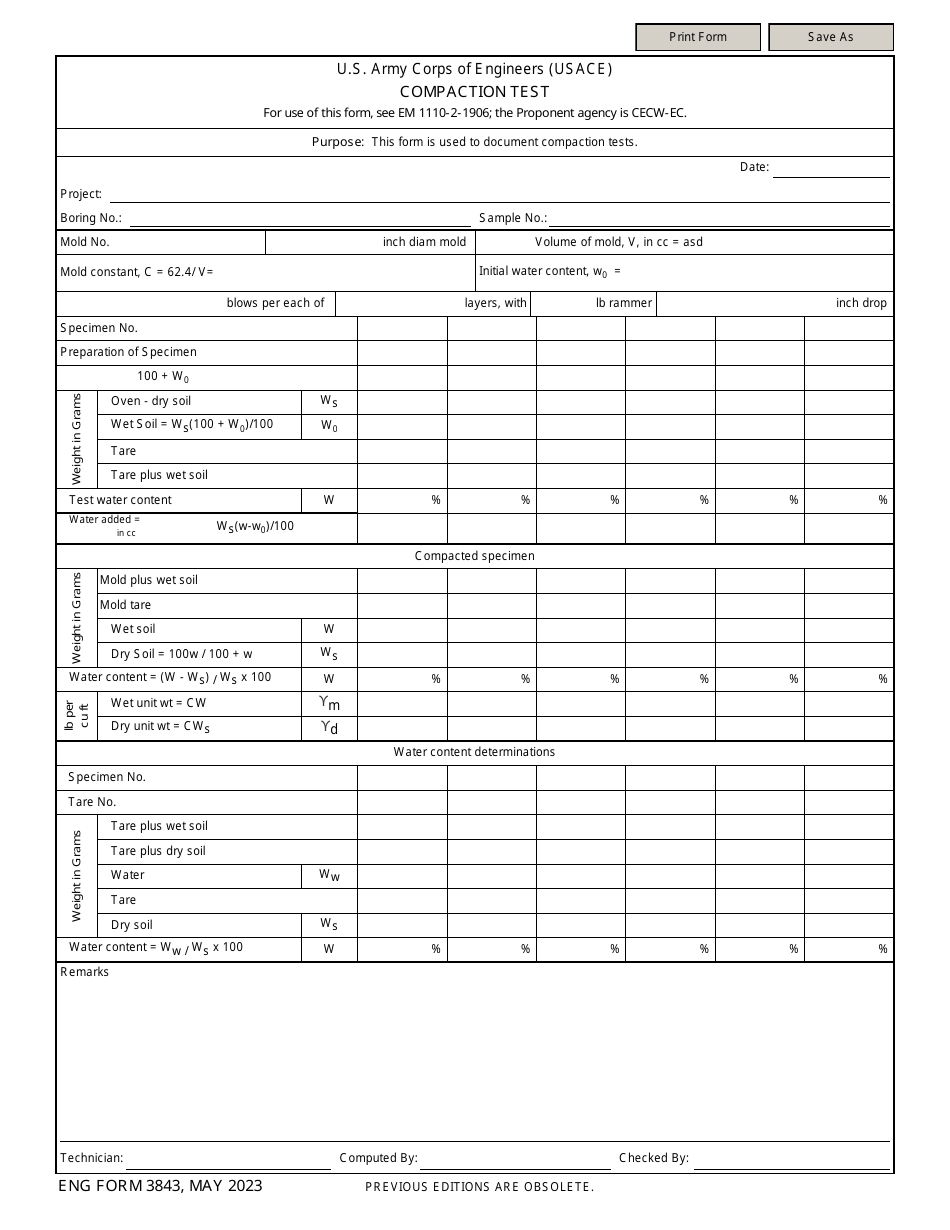ENG Form 3843 Compaction Test, Page 1