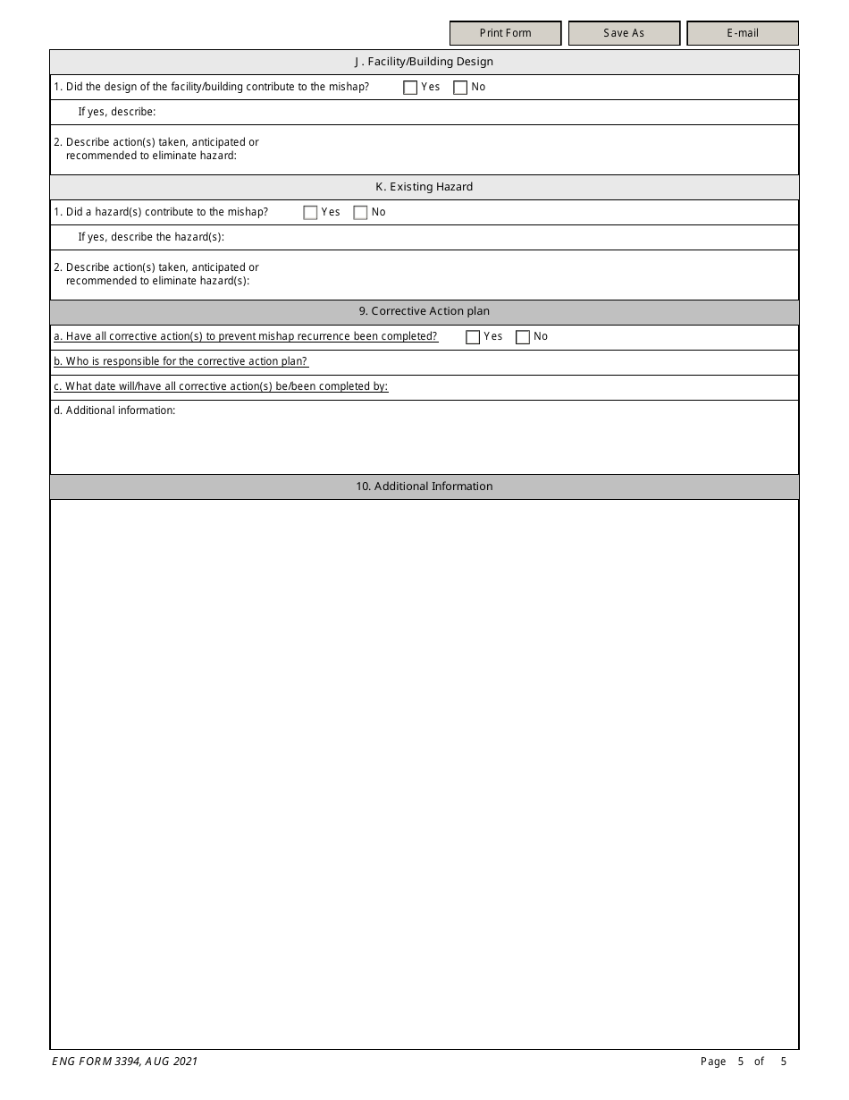 ENG Form 3394 Mishap Notification and Investigation, Page 5