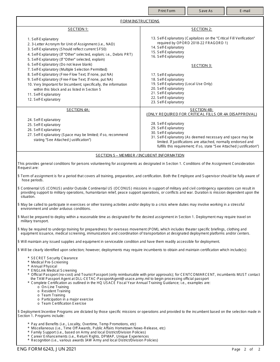 ENG Form 6243 Assignment Consideration Request, Page 2