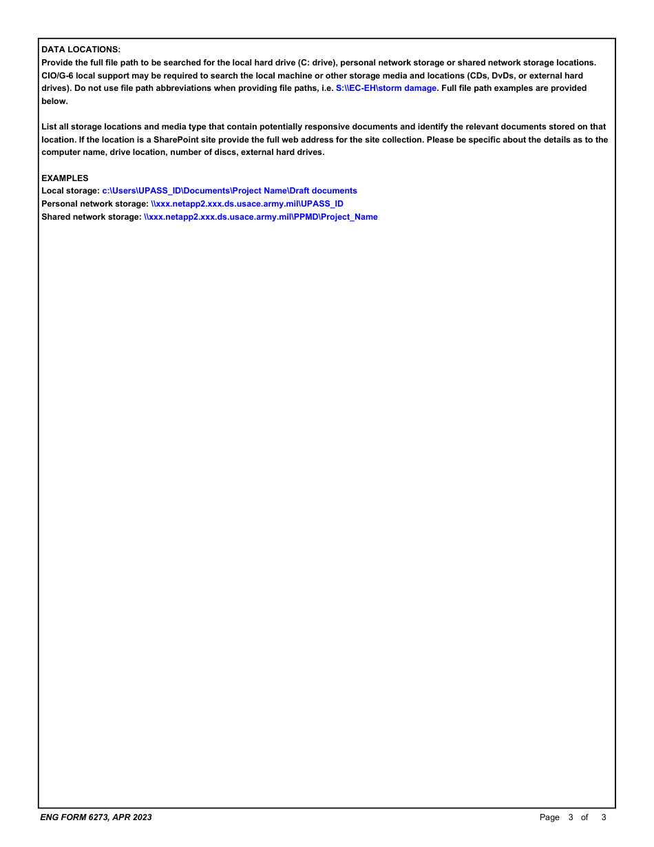 ENG Form 6273 Foia Support Request, Page 3