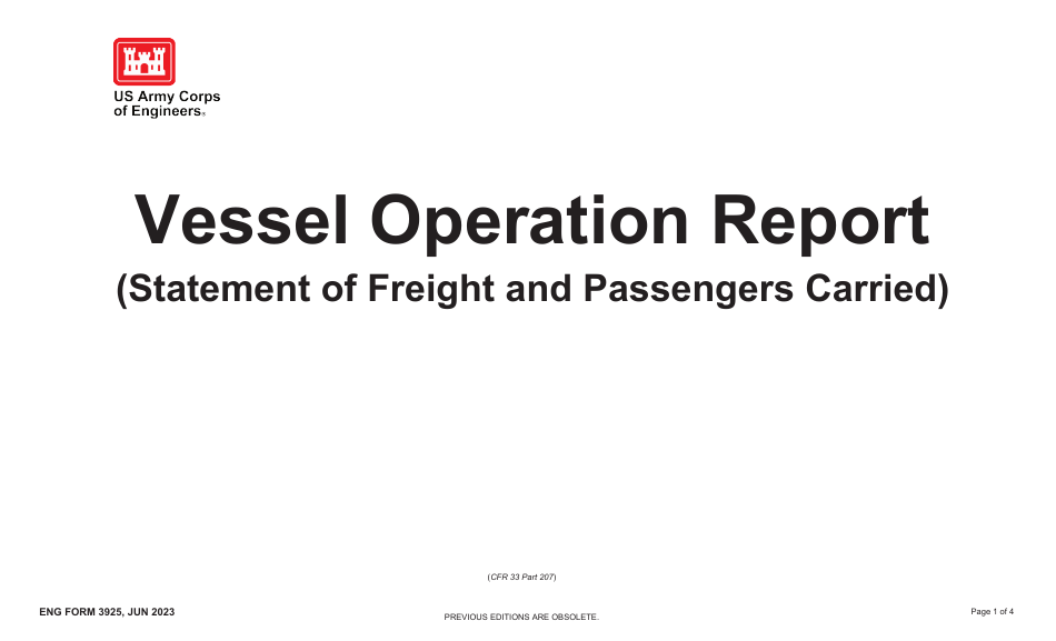 ENG Form 3925 Vessel Operation Report - Statement of Freight and Passenger Carried, Page 1