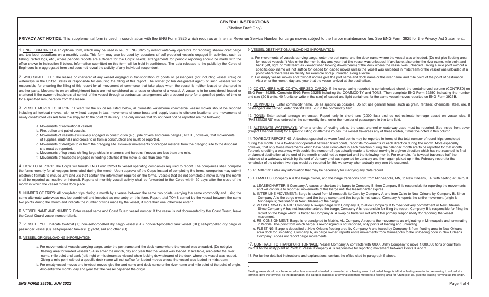 ENG Form 3925B Vessel Operation Report - Statement of Freight and Passenger Carried (Shallow Draft Inland Traffic), Page 4