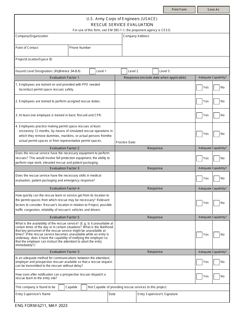 ENG Form 6211 Rescue Service Evaluation, Page 1