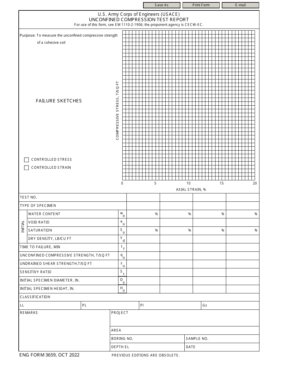ENG Form 3659 Unconfined Compression Test Report, Page 1
