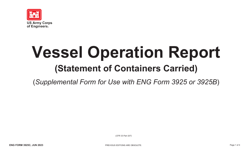 ENG Form 3925C Vessel Operation Report - Statement of Containers Carried, Page 1