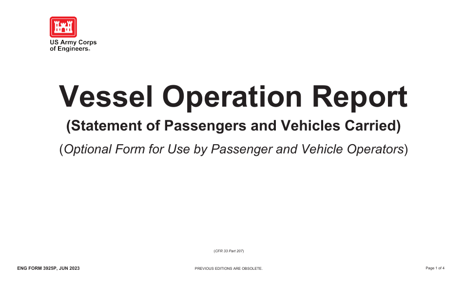 ENG Form 3925P Vessel Operation Report - Statement of Passengers and Vehicles Carried, Page 1