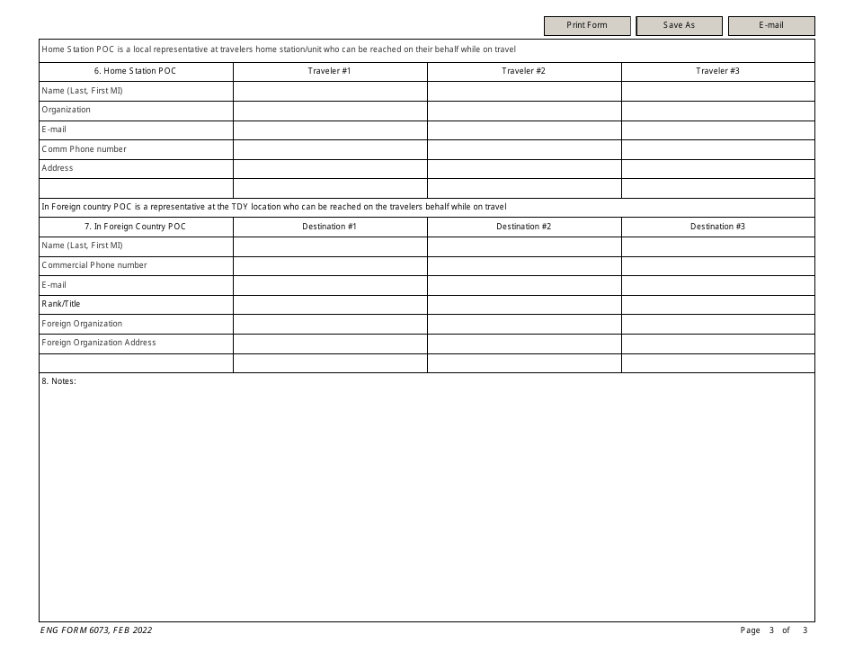 ENG Form 6073 Request for Foreign OCONUS Official Duty Travel Clearance, Page 3