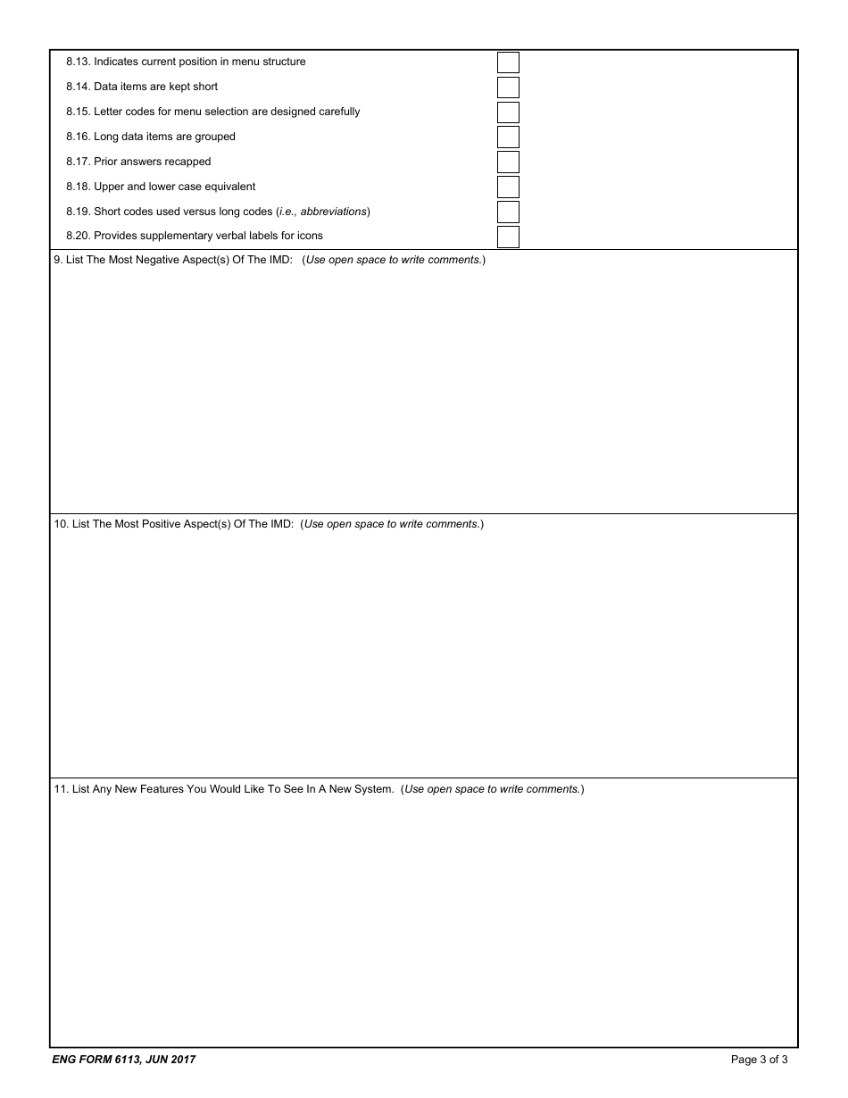 ENG Form 6113 System Requirements Survey to Replace the Integrated Manning Document (Imd), Page 3