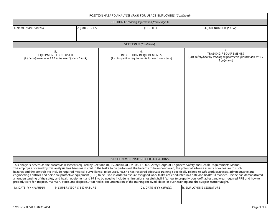 ENG Form 6017 Position Hazard Analysis (Pha) for Usace Employees, Page 3