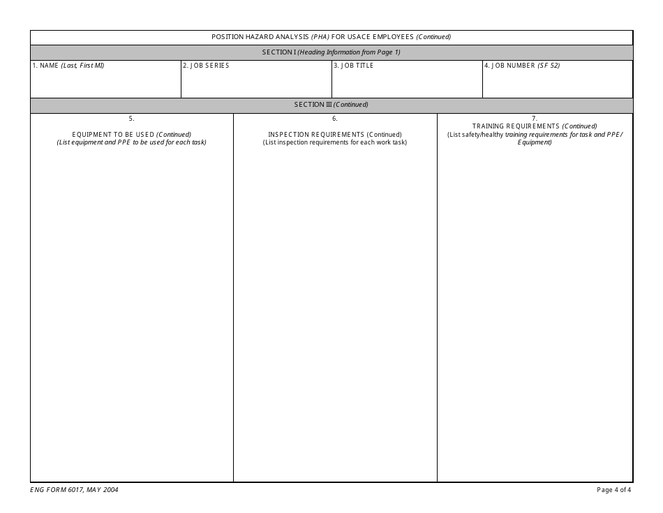 ENG Form 6017 Position Hazard Analysis (Pha) for Usace Employees, Page 4
