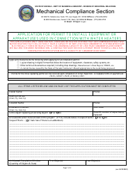 Application for Permit to Install Equipment or Apparatuses Used in Connection With Water Heaters - Nevada