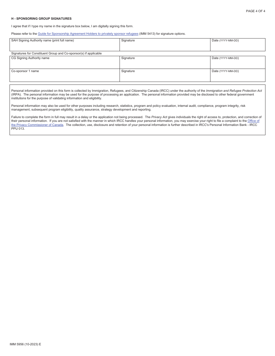 Form IMM5956 Appointment of Representative(S) in Expected Community of Settlement - Canada, Page 4