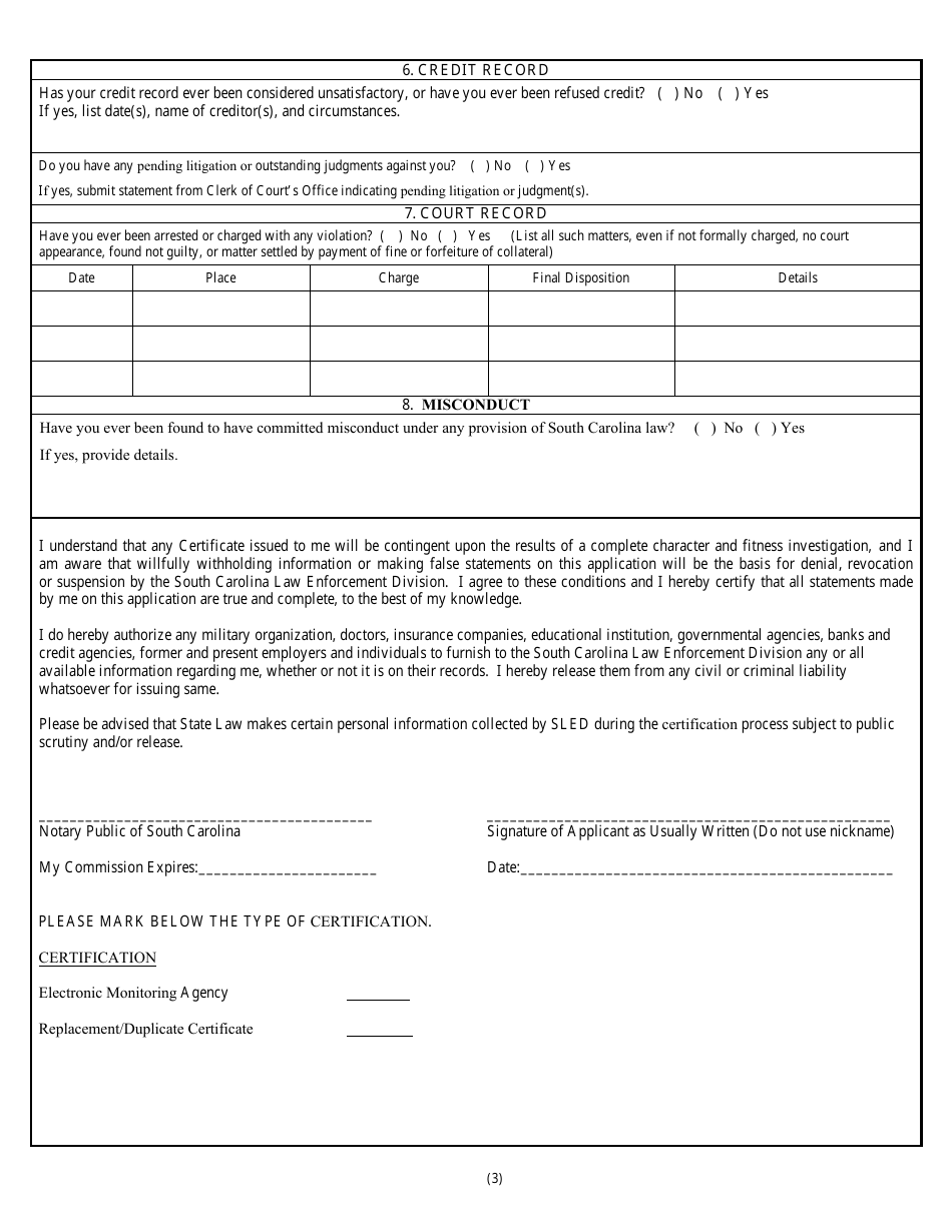 Application for Electronic Monitoring Agency Certification - New and Renewal - South Carolina, Page 3