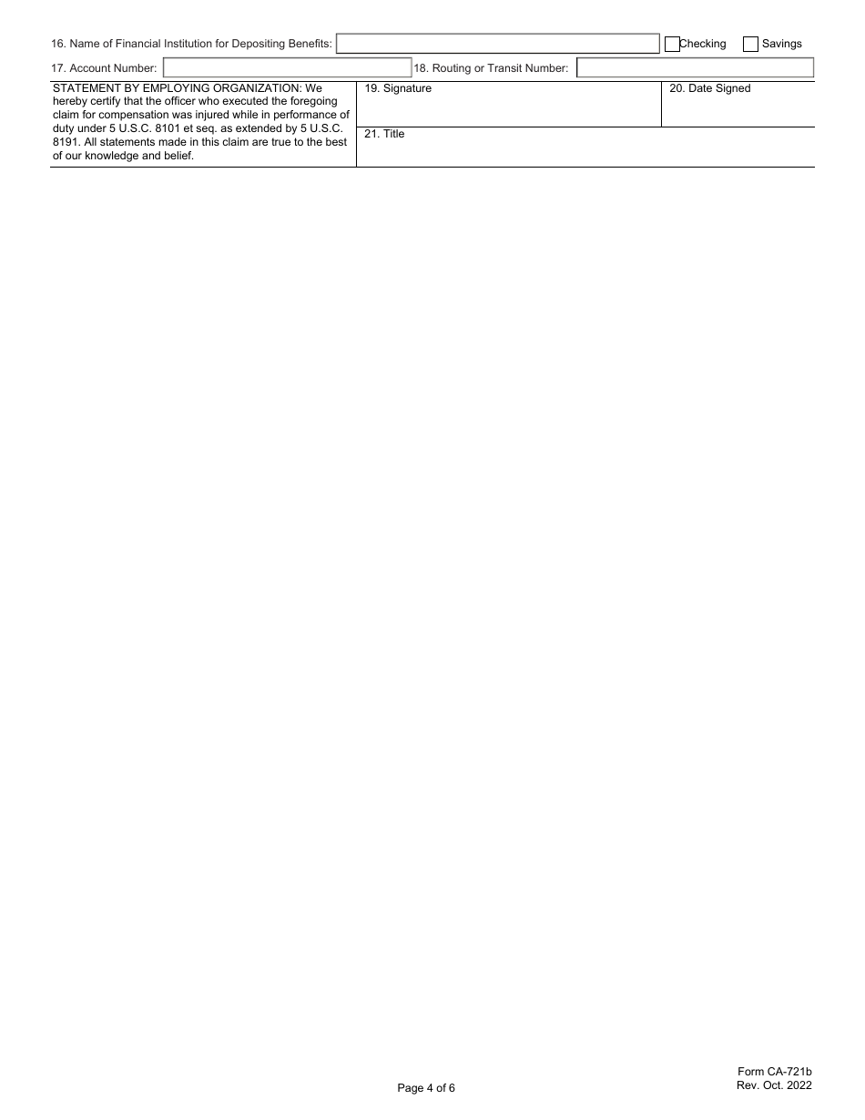 Form CA-721 Notice of Law Enforcement Officers Injury or Occupational Disease, Page 4
