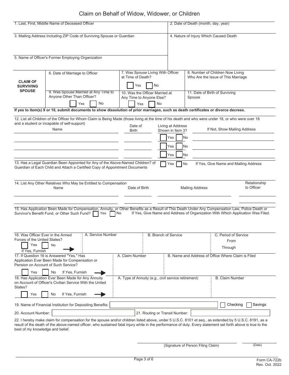Form CA-722 Notice of Law Enforcement Officers Death, Page 3
