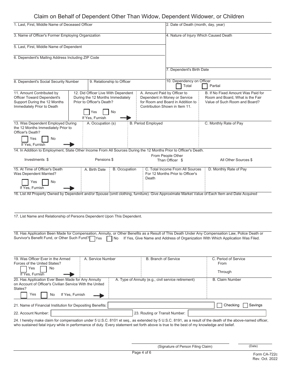Form CA-722 Notice of Law Enforcement Officers Death, Page 4