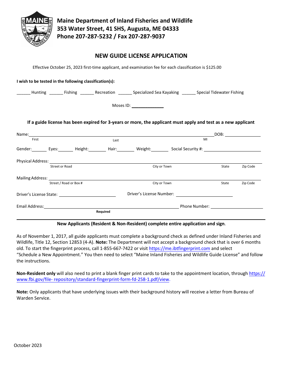 New Guide License Application - Maine, Page 1