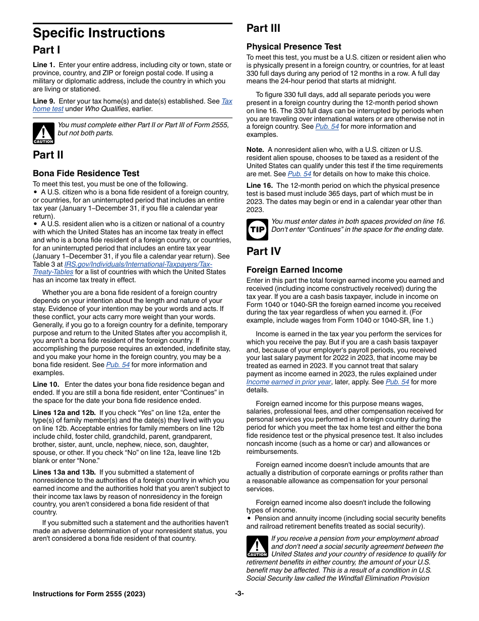 Instructions for IRS Form 2555 Foreign Earned Income, Page 3
